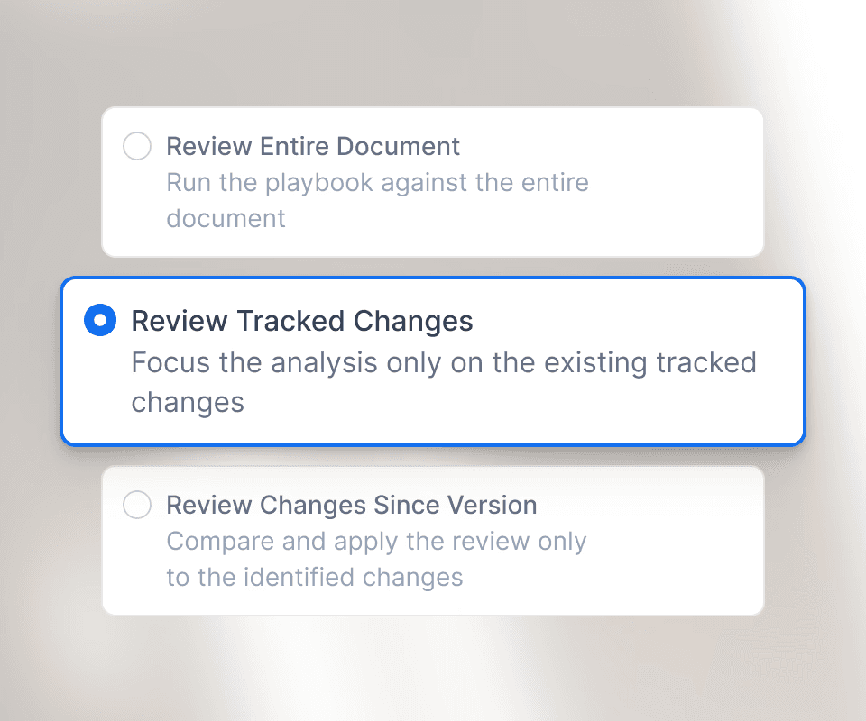 Wordsmith review options: Review Entire Document, Review Tracked Changes, Review Changes Since Version